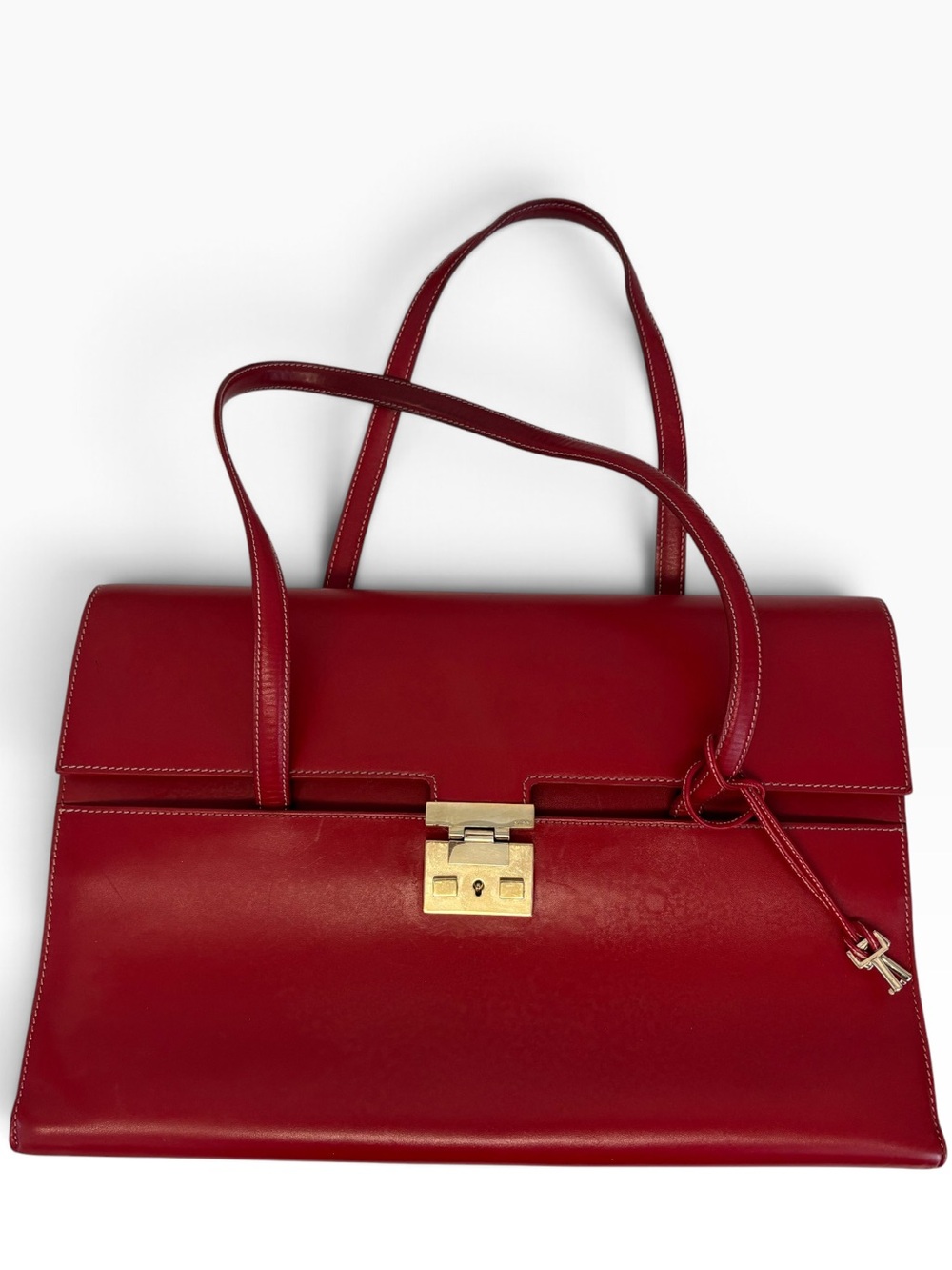 Gucci. Vintage Tom Ford Era. Lady Lock Red Leather Shoulder Bag w/ Mirror